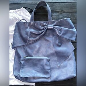 Red Valentino Blue Bow Tote shoulder bag with attached pouch.